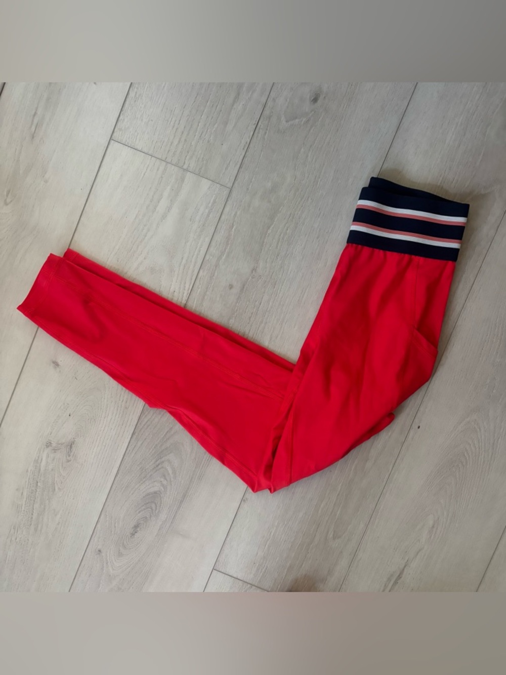Aerie Red Athletic Leggings with Striped Waistband